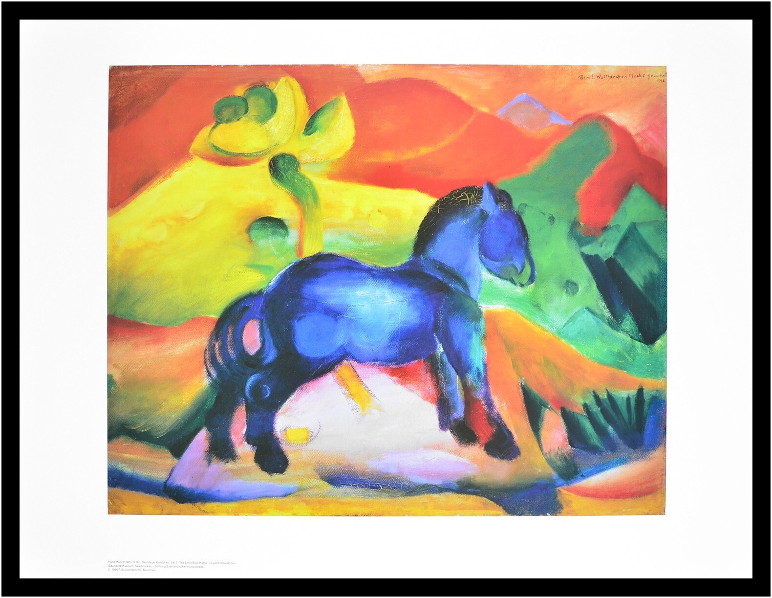 Franz Marc Poster Kunstdruck Bild im Alu Rahmen Blaues Pferdchen 60x80cm Neu - Afbeelding 1 van 1